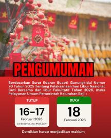 Tahun Baru Imlek, Pelayanan Kalurahan Libur 2 Hari